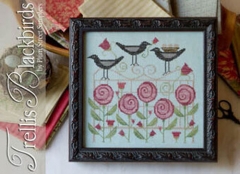 TRELLIS BLACKBIRDS CROSS STITCH PATTERN