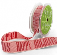 HAPPY HOLIDAYS RIBBON - SOLD BY THE ROLL -SALE