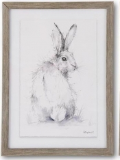 FRAMED GRAY BUNNY PRINT LOOKING OVER SHOULDER