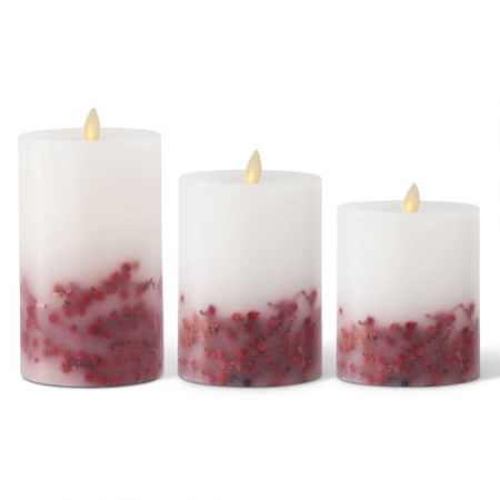WHITE WAX RED BERRY LUMINARA INDOOR PILLAR CANDLES W/REMOTE: Country  Sampler - Spring Green, WI