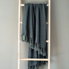 WASHED LINEN THROW, Indigo