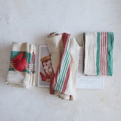 COTTON PRINTED TEA TOWELS WITH STRIPES - SALE