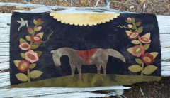 HORSE IN THE HOLLY HOCKS WOOL APPLIQUE