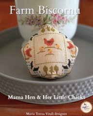 "MAMA HEN & HER LITTLE CHICKS - Farm Biscornu Collection"  Cross Stitch Pattern