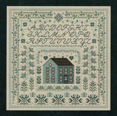 BLUE HOLLYHOCK HOUSE SAMPLER Cross Stitch Pattern