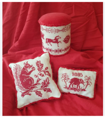 PINCUSHIONS AND DRUM BASED ON A BRISTOL SAMPLER - ADA VIOLET HAXBY 1885 Cross Stitch Pattern