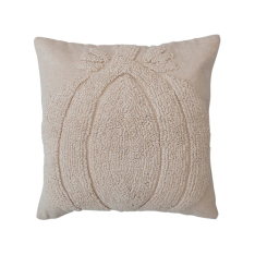 18" SQUARE COTTON SLUB TUFTED PUMPKIN PILLOW with Chambray Back - Cream Color