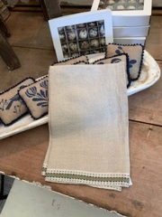 NEUTRAL LINEN TOWEL WITH GREEN TRIM
