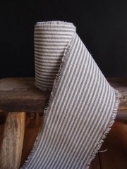 3" PEWTER & WHITE LINEN RIBBON WITH FRAYED EDGES