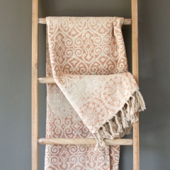 VINTAGE PRINTED LINEN THROW - FADED CORAL