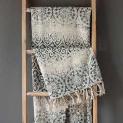 VINTAGE PRINTED LINEN THROW- INDIGO