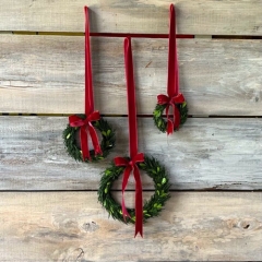 BOXWOOD WREATH WITH BURGUNDY RIBBON -SET OF 3 -SALE