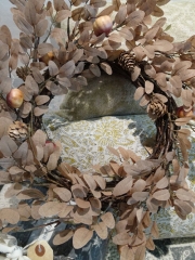 FAUX LEAF WREATH WITH PINECONES & ROSE HIPS -SALE