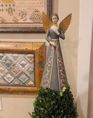 15.5" GRAY & GOLD ANGEL WITH GOLD TIN WINGS TREE TOPPER