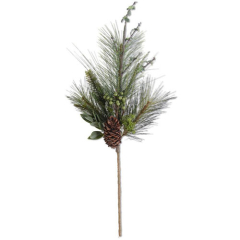 PINE BRANCH WITH GREEN BERRIES TWIG & PINECONES - 30"