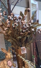 COTTON BRANCH WITH VELVET OLIVE LEAVES