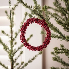 RED WOODEN BEAD BERRY WREATH ORNAMENT