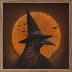 CROW WITH MOON Wood Sign ~ 12" x 12"