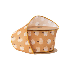 2.5" WIRED RIBBON | NATURAL PUMPKINS | One Yard