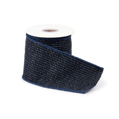 4" WIDE NAVY BLUE WOVEN WIRED RIBBON - 5 Yard Spool