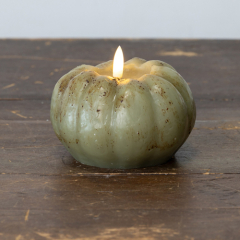 3.5 inch GREEN 3D FLAME SHORT PUMPKIN CANDLE