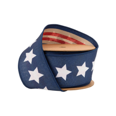 2.5" NATURAL PATRIOTIC BLUE STAR RIBBON - SOLD BY YARD
