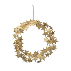 13" ROUND EMBOSSED METAL STARS WREATH, Antique Gold Finish
