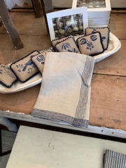 BEIGE & BLUE TRIM LINEN TOWEL